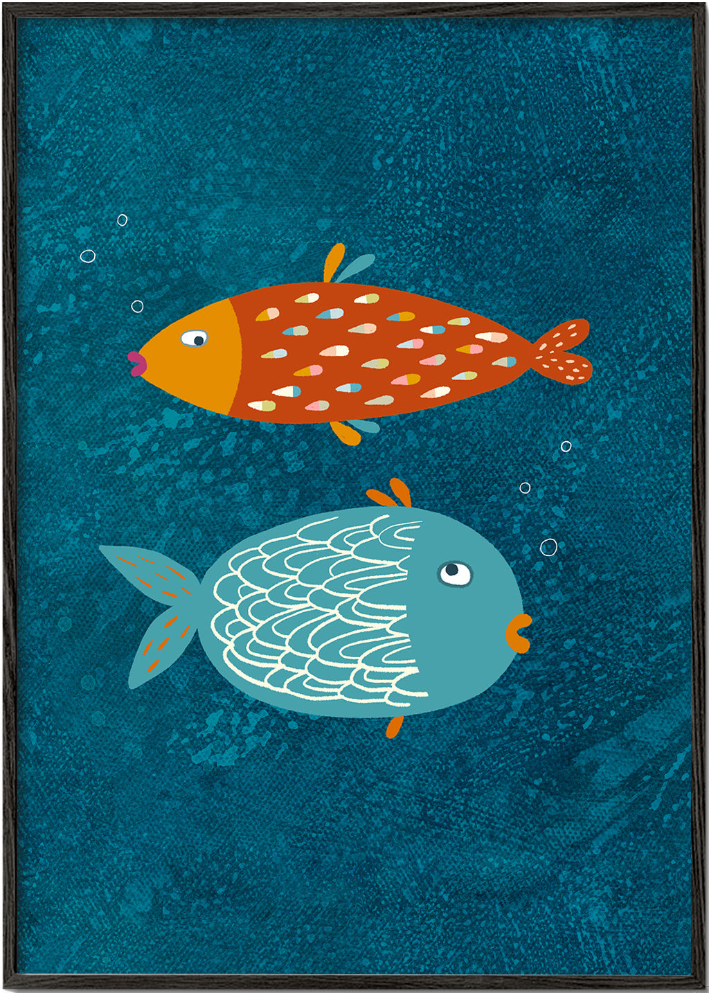 Plakat legesyge fisk på blå tekstur