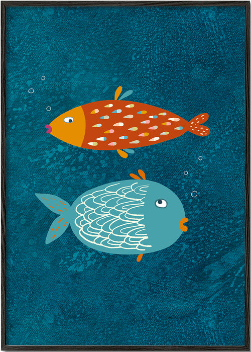 Plakat legesyge fisk på blå tekstur