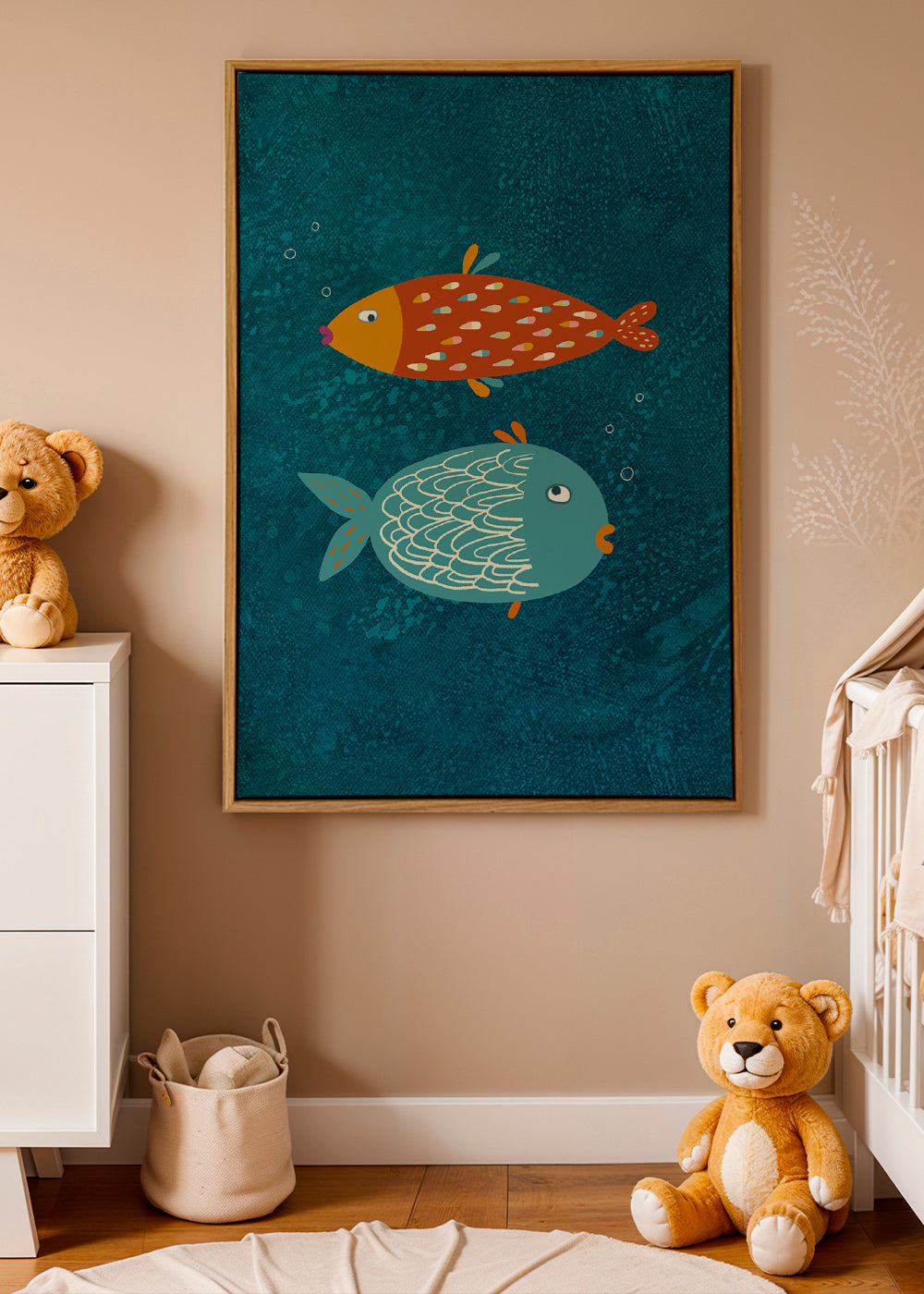 Plakat legesyge fisk på blå tekstur