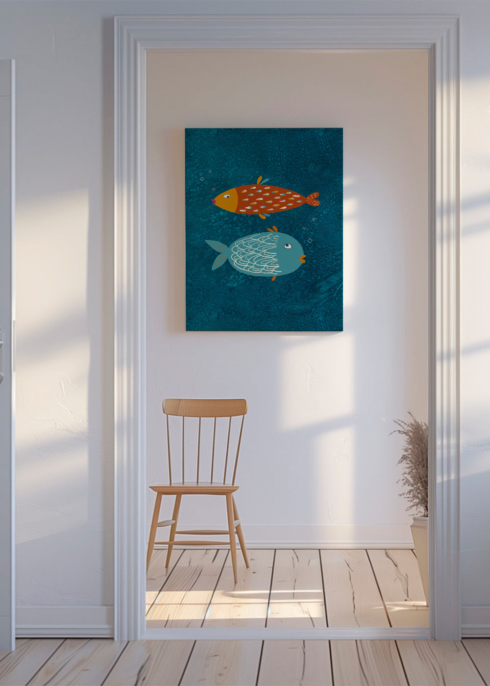 Plakat legesyge fisk på blå tekstur