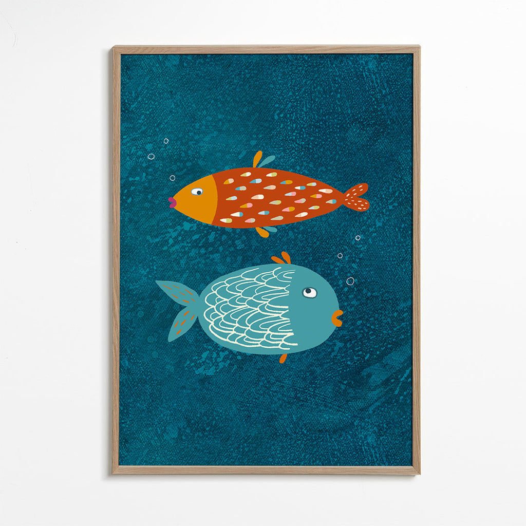 Plakat legesyge fisk på blå tekstur