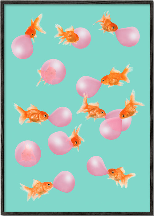 Plakat guldfisk med pink bobler