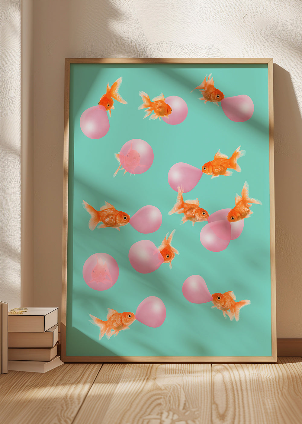 Plakat guldfisk med pink bobler