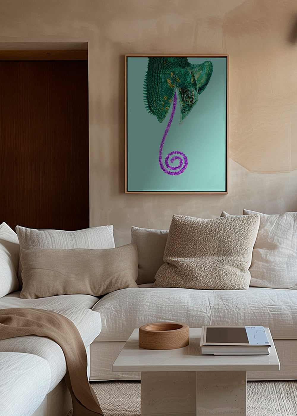 Kunst chameleon grøn med spiral tunge