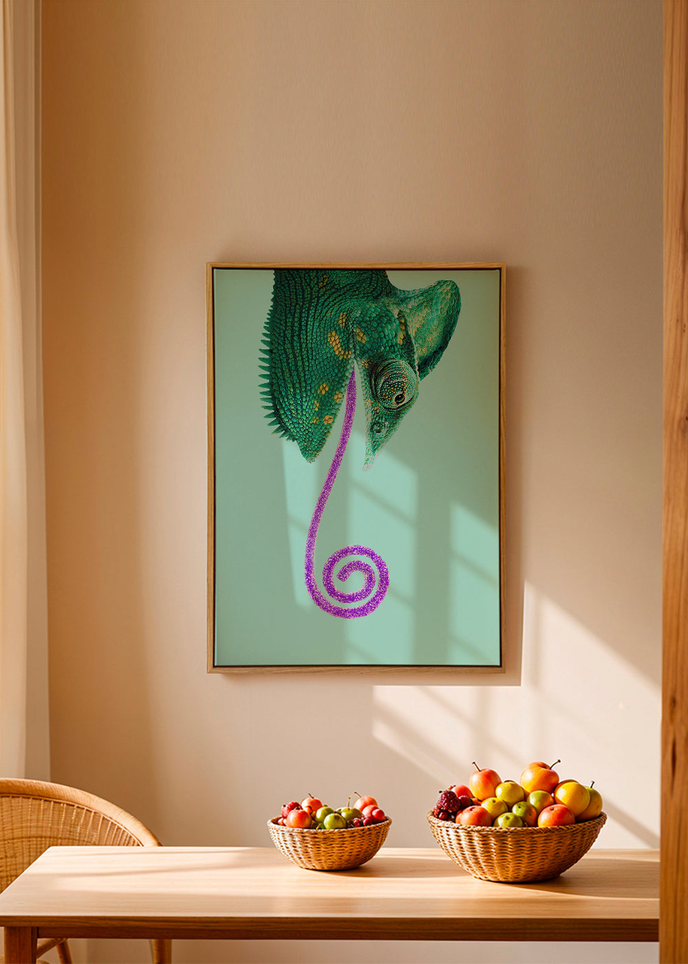 Kunst chameleon grøn med spiral tunge