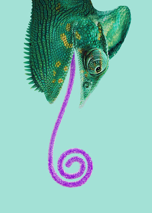 Kunst chameleon grøn med spiral tunge