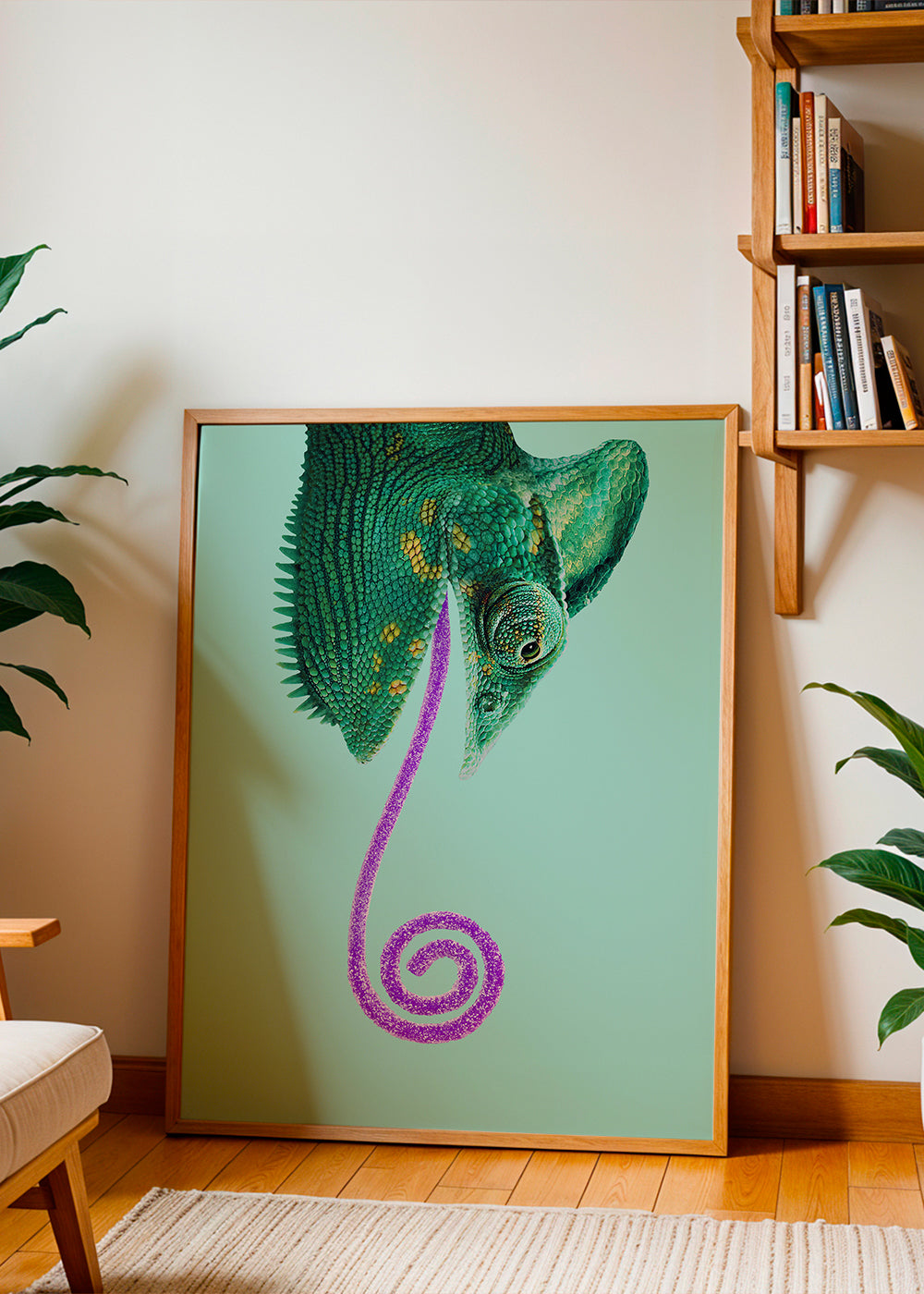 Kunst chameleon grøn med spiral tunge