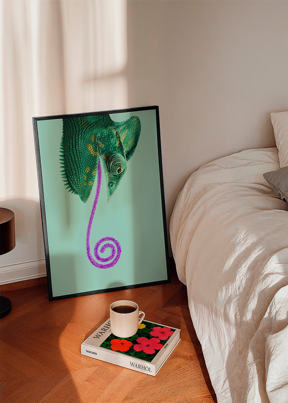 Kunst chameleon grøn med spiral tunge