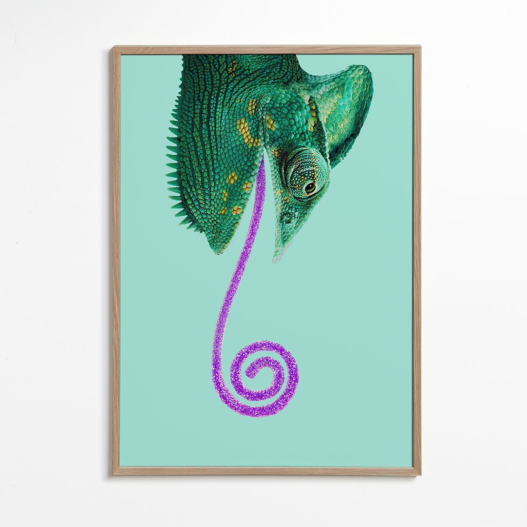 Kunst chameleon grøn med spiral tunge