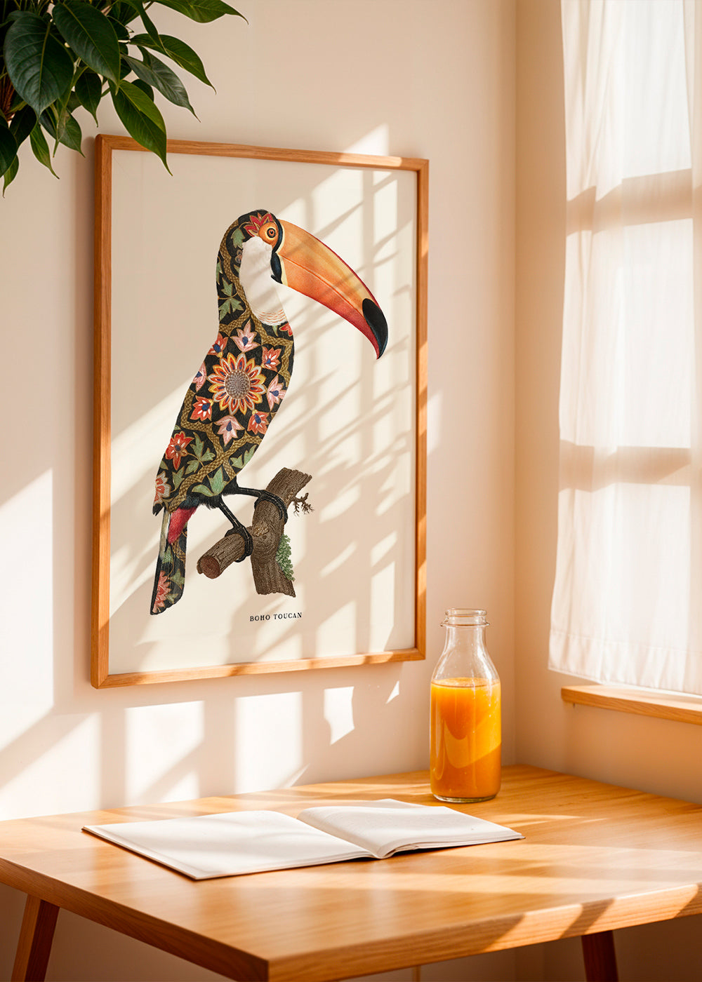 Boho-tukan med mønstret fjerdragt