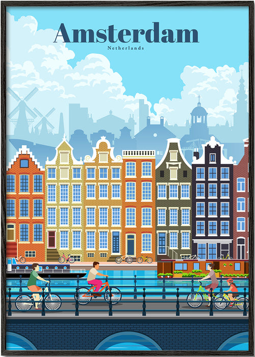 Rejseplakat Amsterdam kanal med cykler