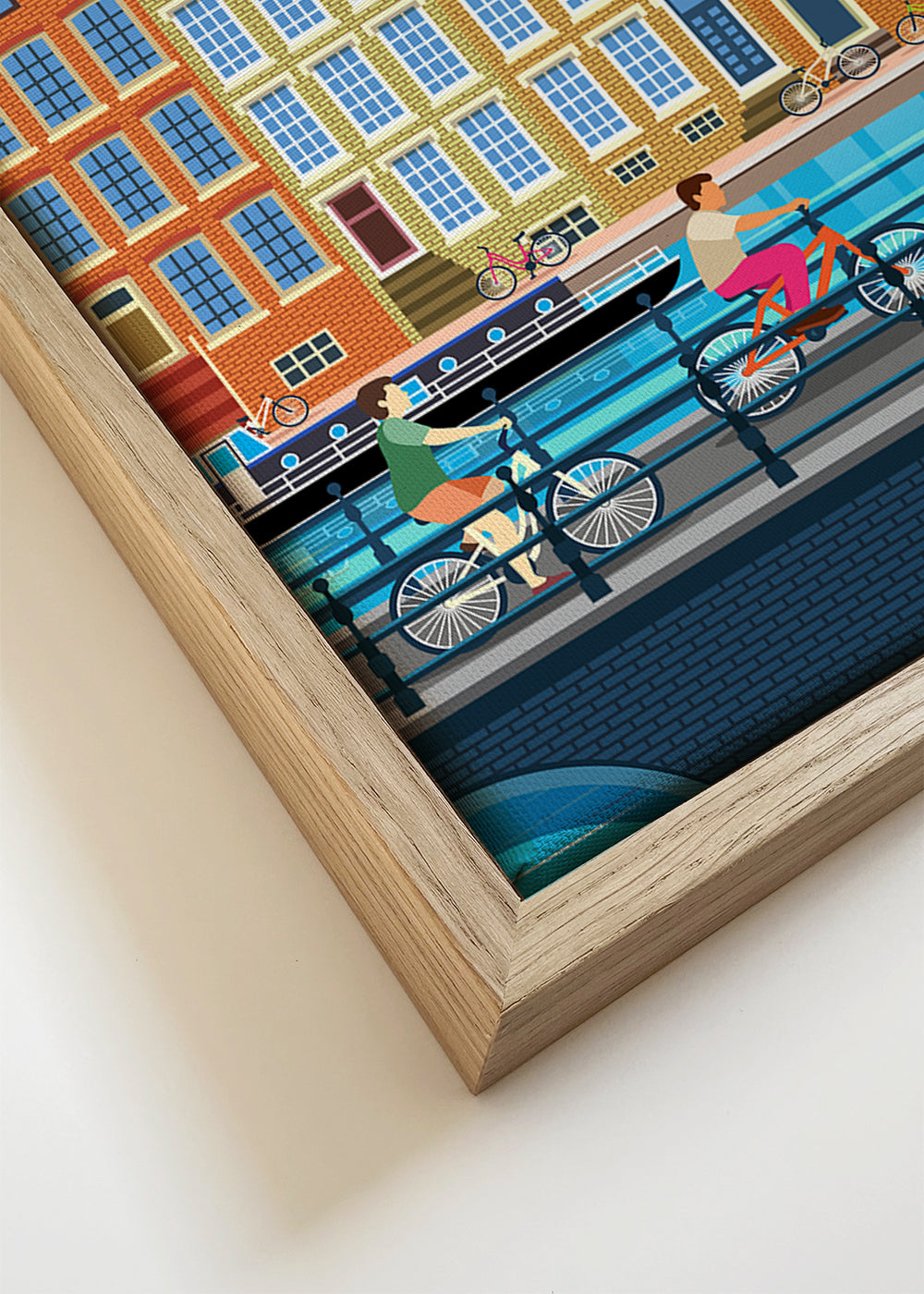 Rejseplakat Amsterdam kanal med cykler