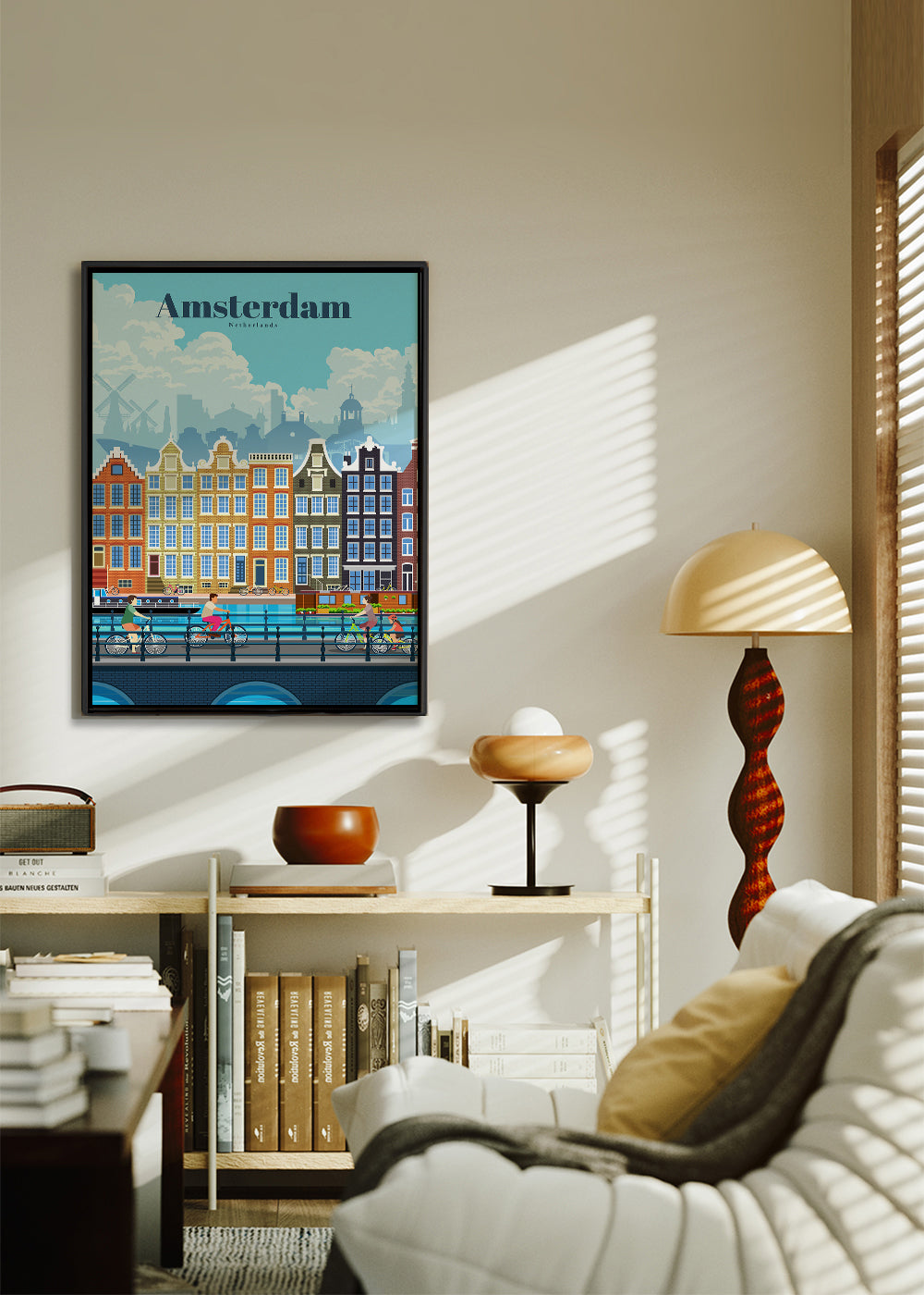 Rejseplakat Amsterdam kanal med cykler