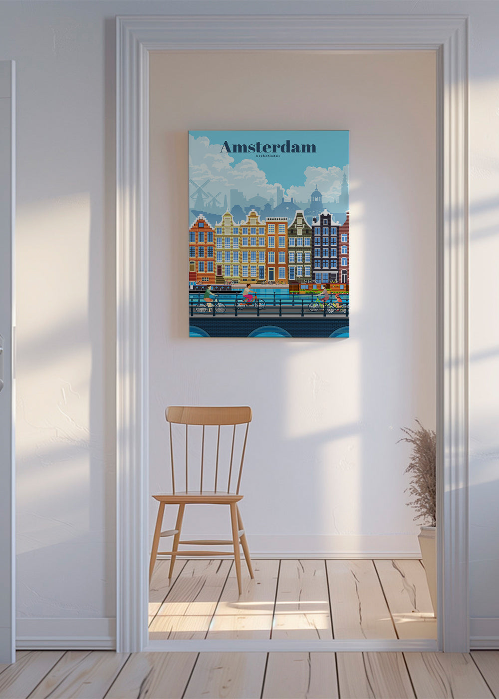 Rejseplakat Amsterdam kanal med cykler