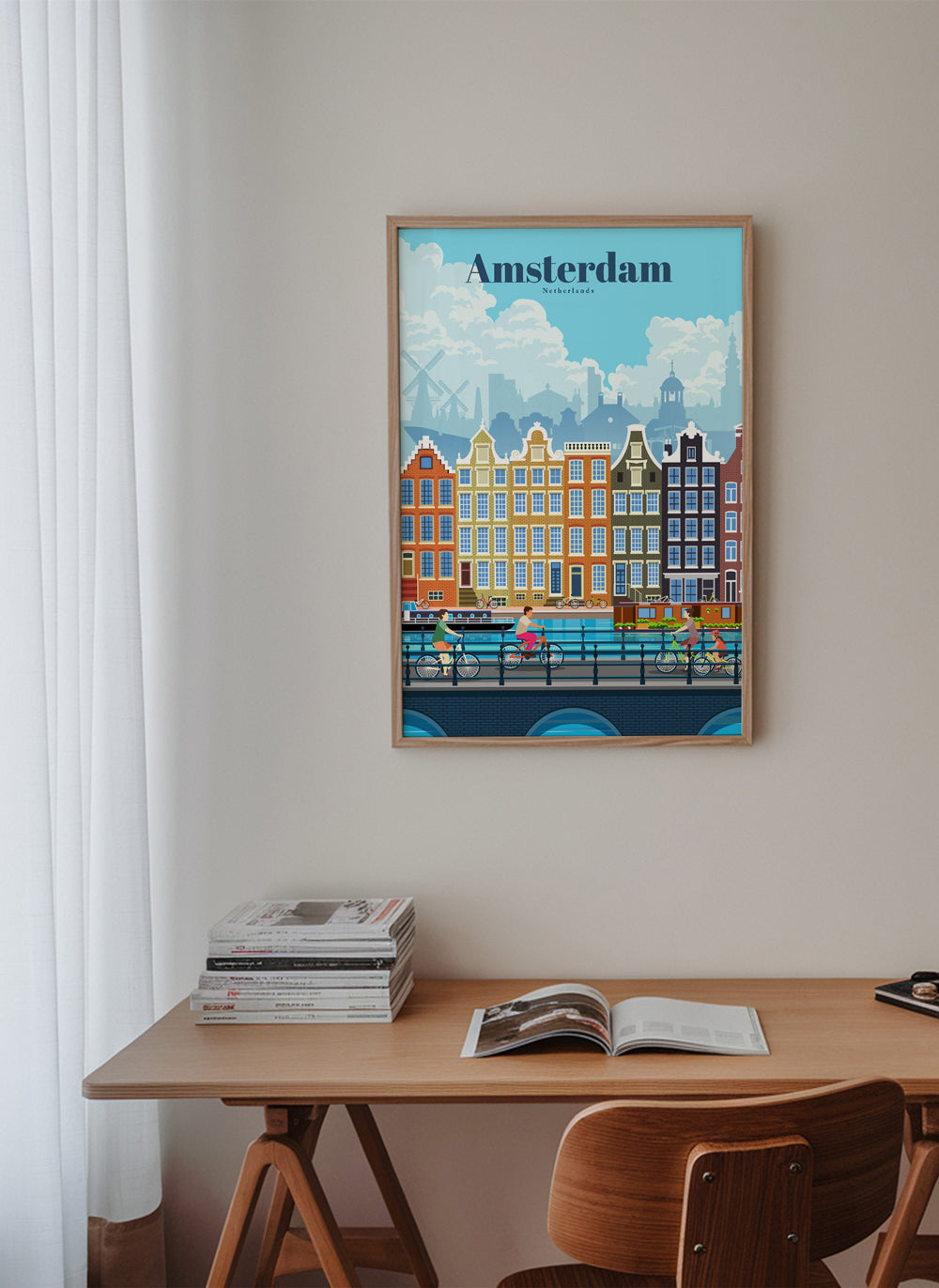 Rejseplakat Amsterdam kanal med cykler