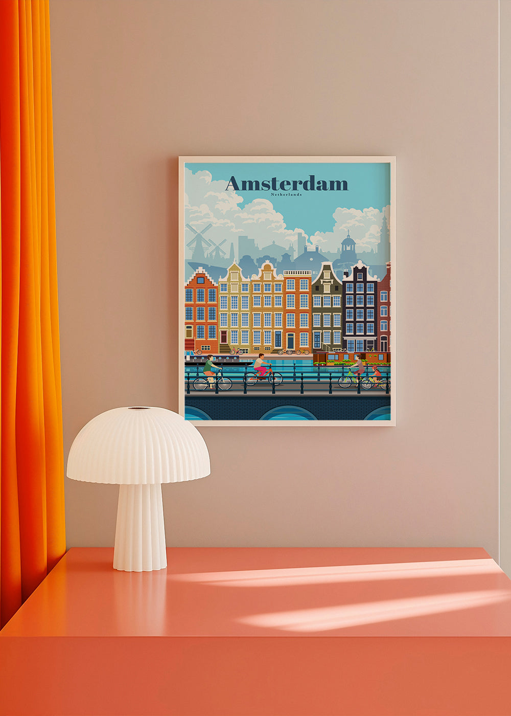 Rejseplakat Amsterdam kanal med cykler