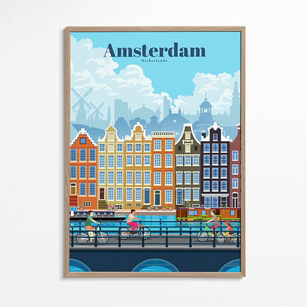Rejseplakat Amsterdam kanal med cykler