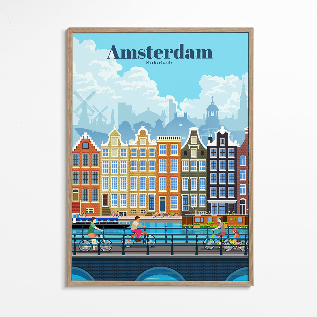 Rejseplakat Amsterdam kanal med cykler