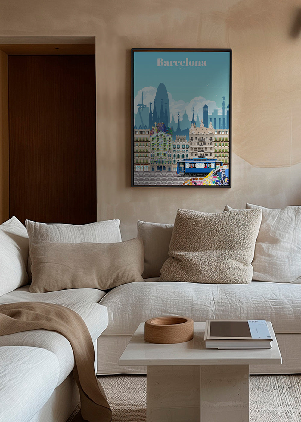 Rejseplakat Barcelona illustreret skyline