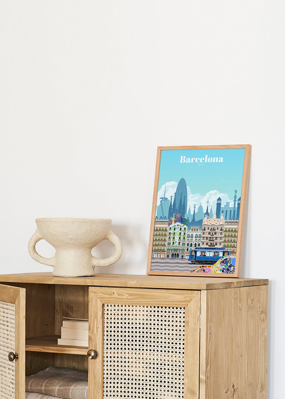 Rejseplakat Barcelona illustreret skyline