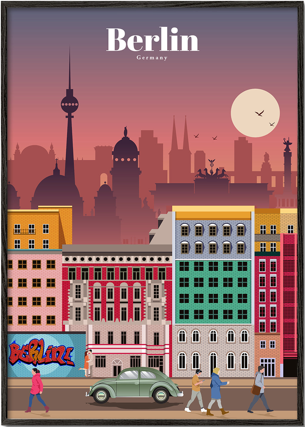 Rejseplakat Berlin: illustreret by-skyline