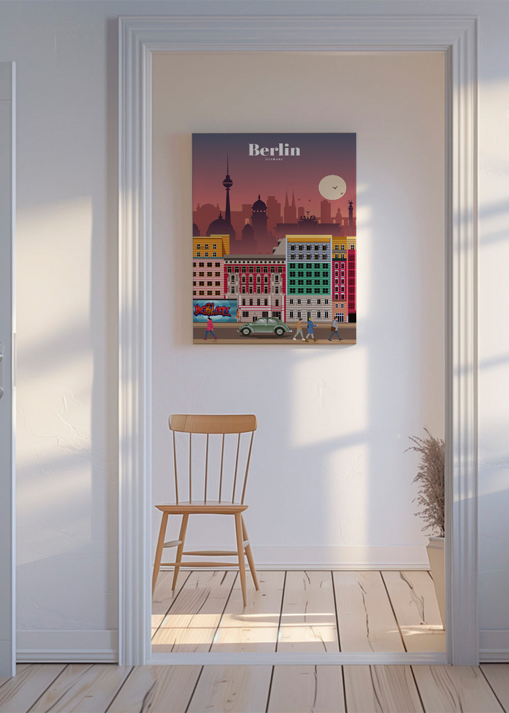 Rejseplakat Berlin: illustreret by-skyline