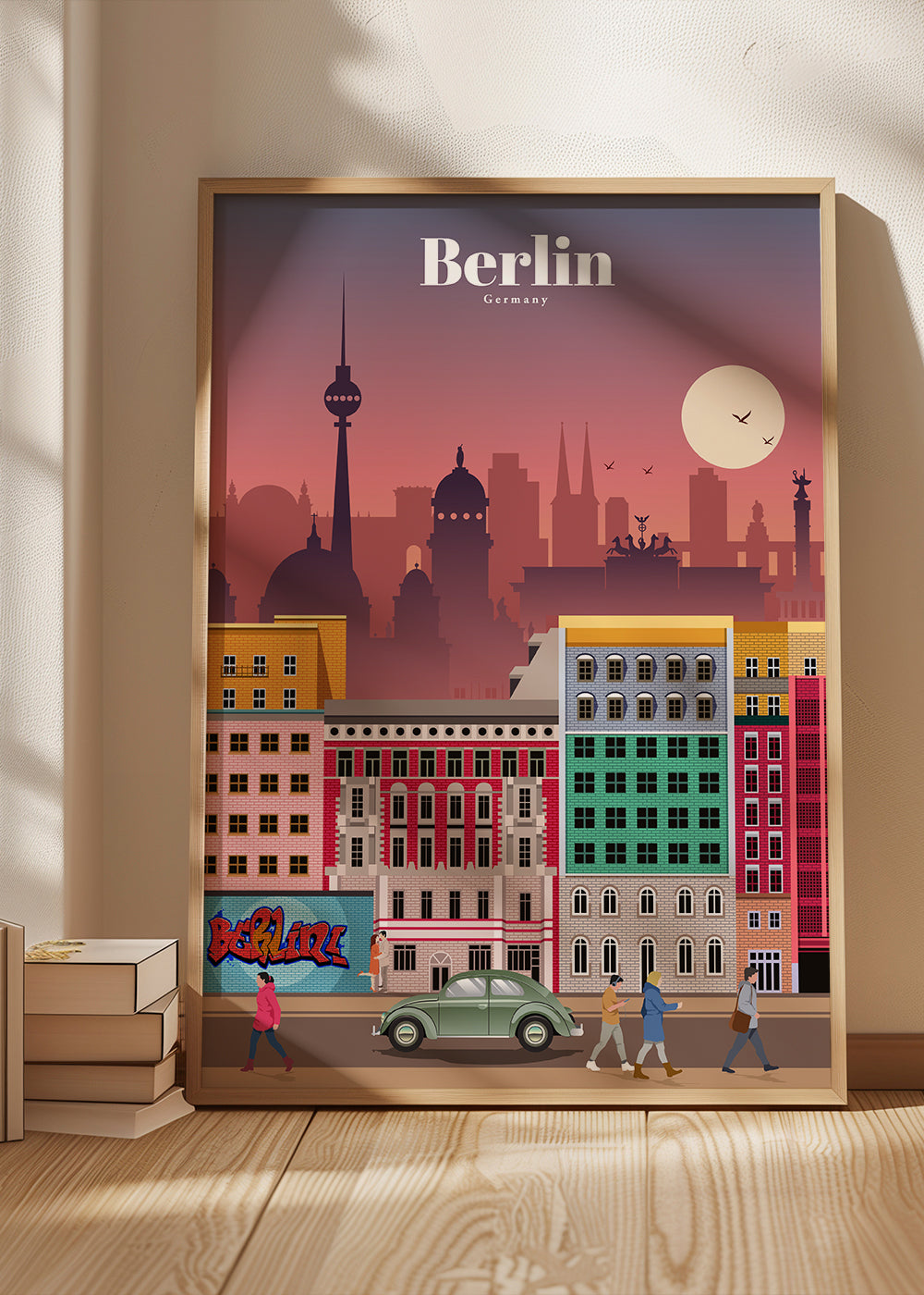 Rejseplakat Berlin: illustreret by-skyline