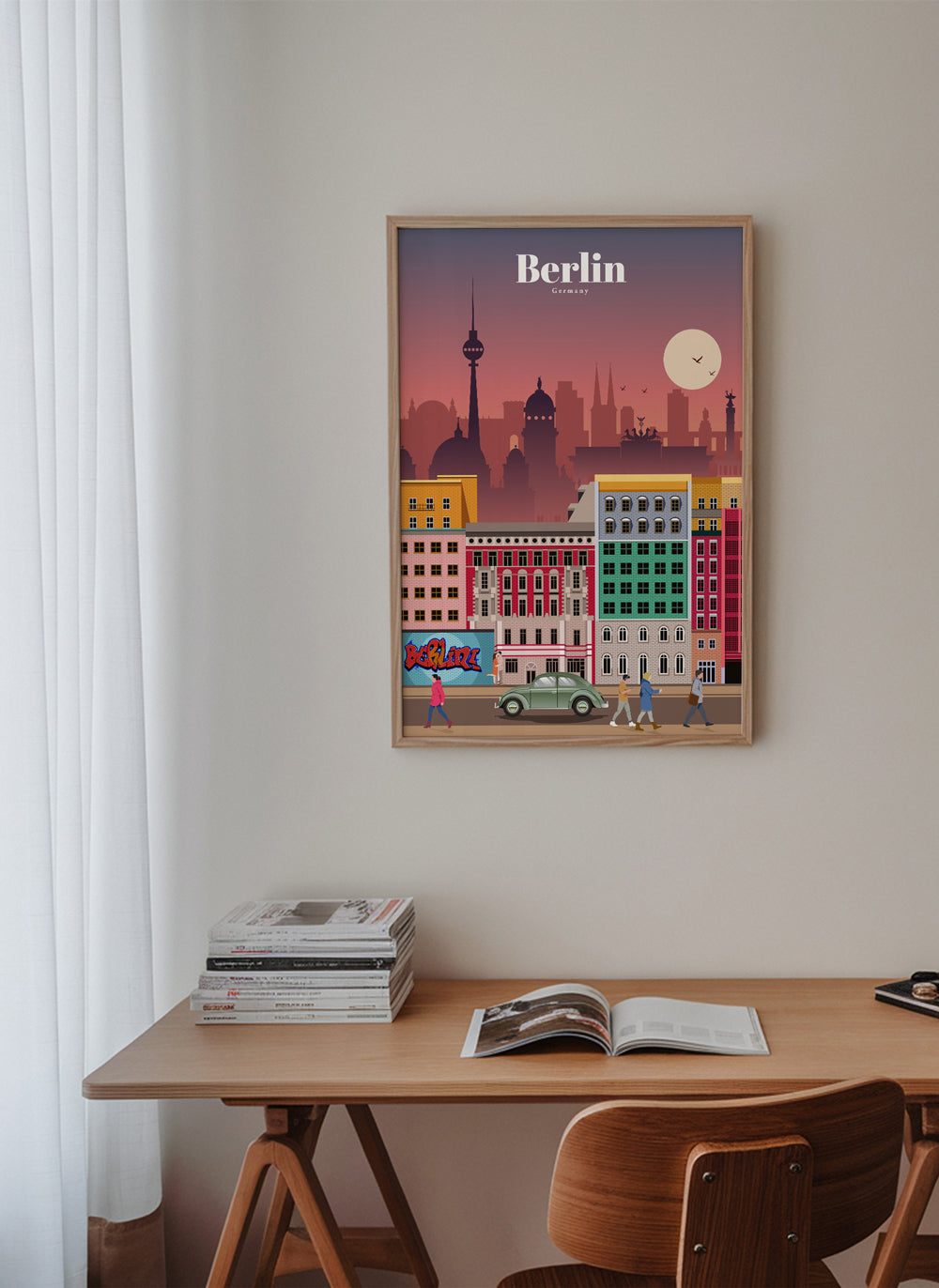 Rejseplakat Berlin: illustreret by-skyline