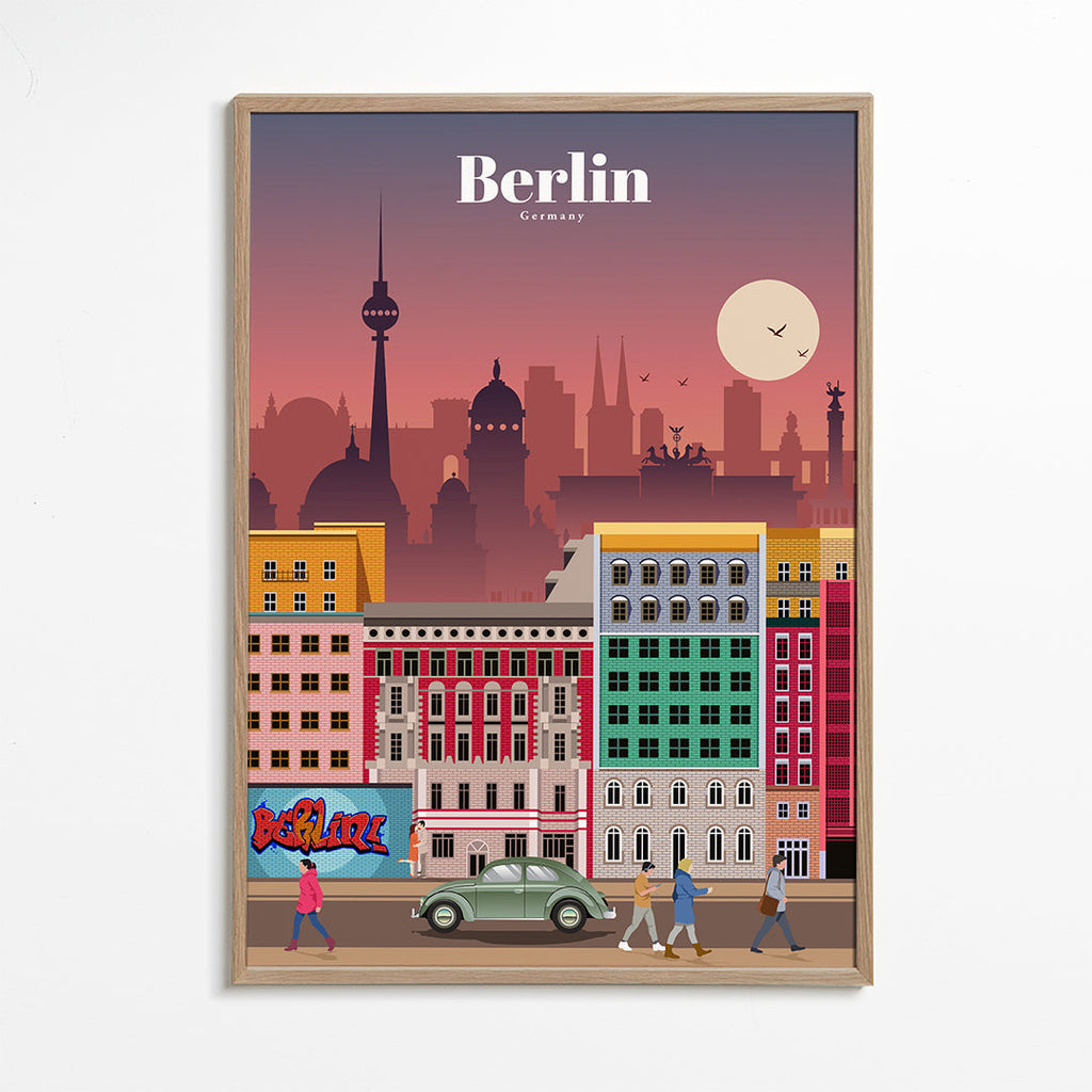 Rejseplakat Berlin: illustreret by-skyline