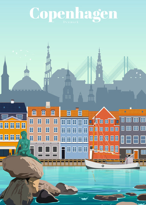 Rejseplakat: København farverig havn