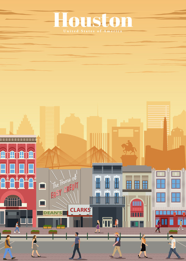 Bykunst: Houston illustreret plakat