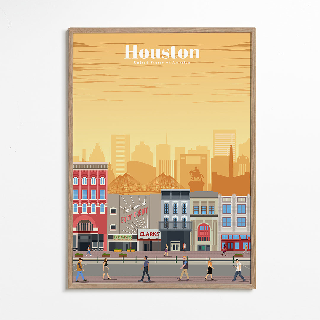 Bykunst: Houston illustreret plakat