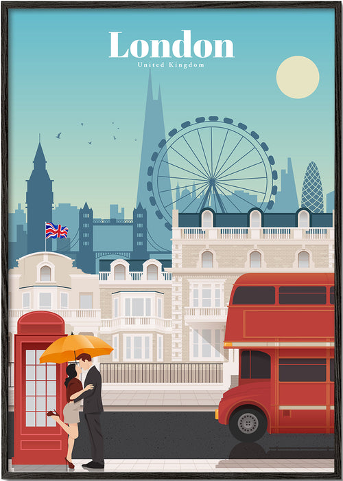 Rejseplakat London med rød bus