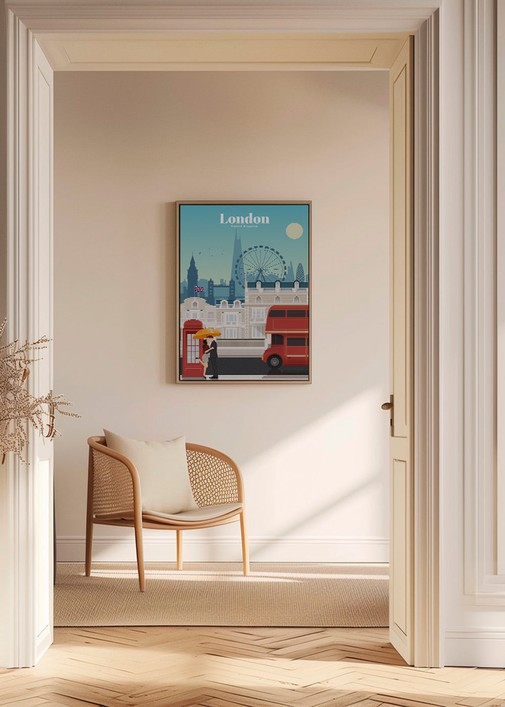 Rejseplakat London med rød bus