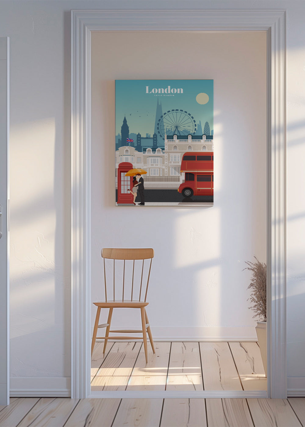 Rejseplakat London med rød bus