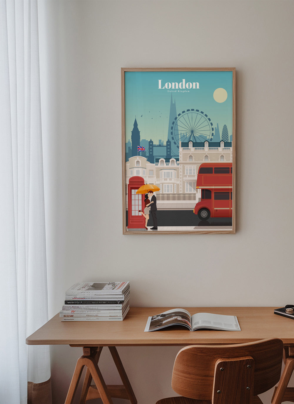 Rejseplakat London med rød bus
