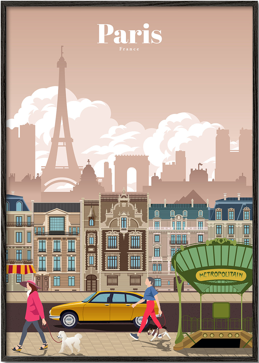 Rejseplakat Paris illustration med metroindgang
