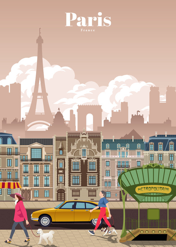 Rejseplakat Paris illustration med metroindgang