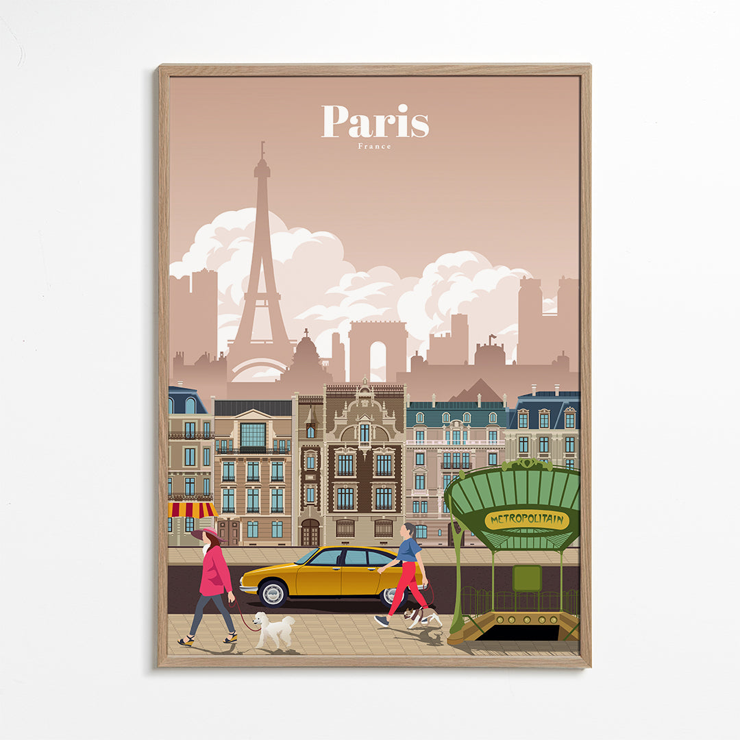 Rejseplakat Paris illustration med metroindgang