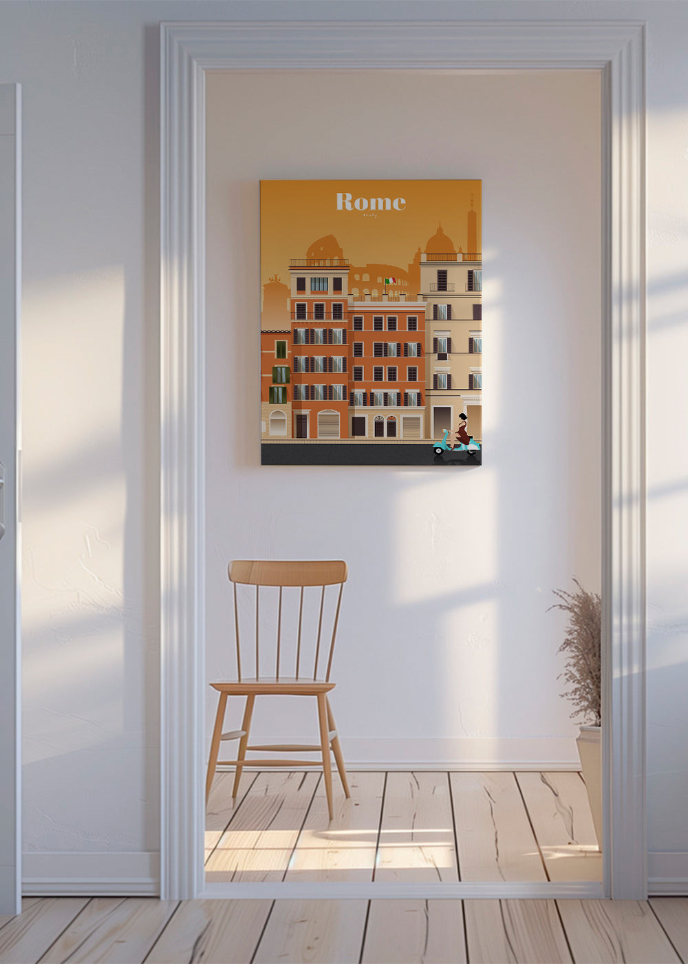 Rejseplakat Rom i varm illustreret byscene
