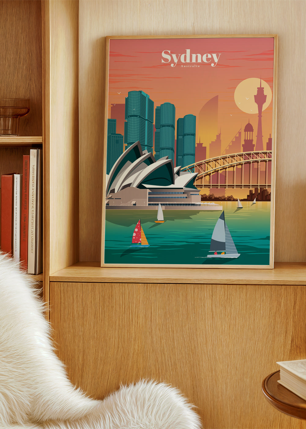 Rejseplakat med Sydneys skyline