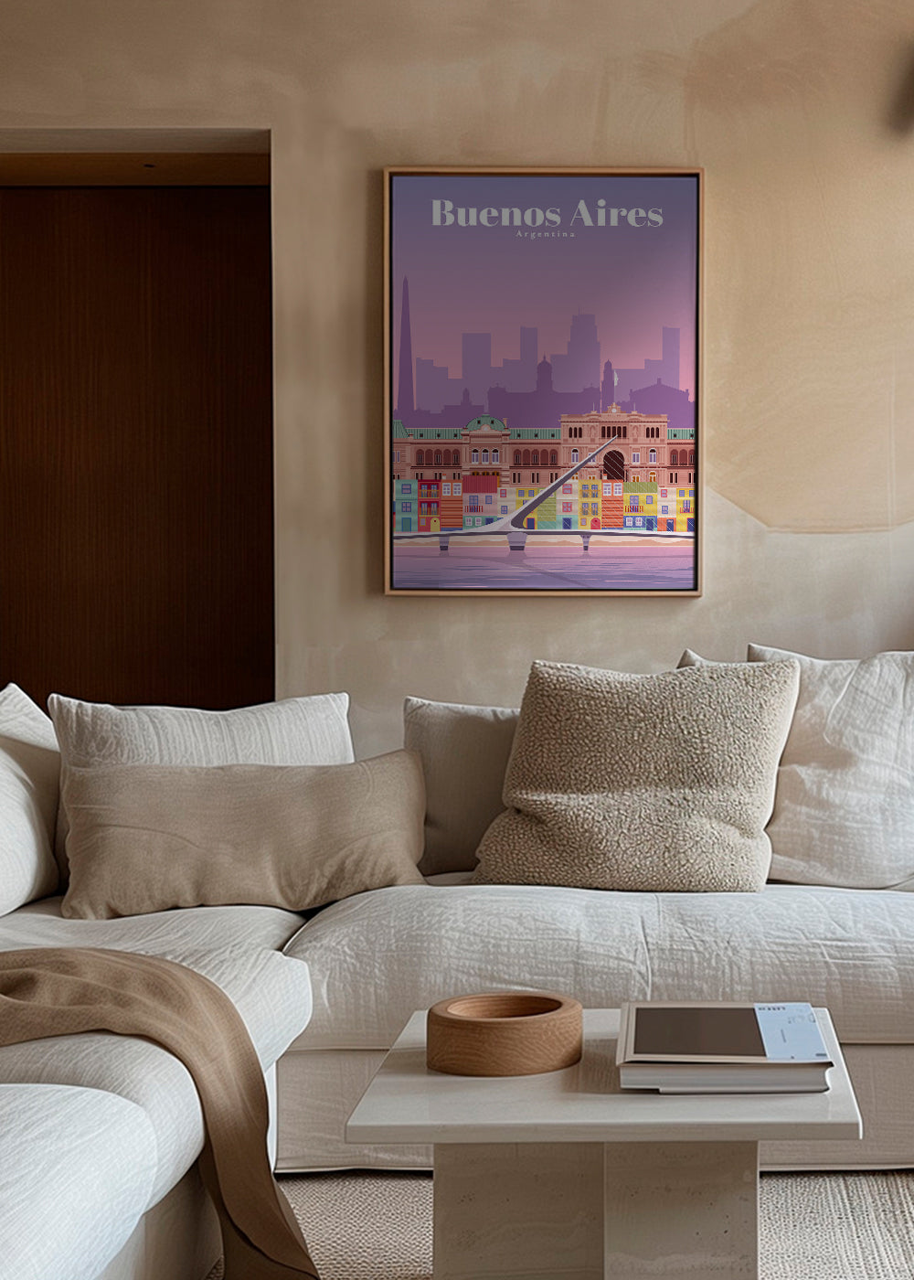 Rejseplakat: Farverig illustration af Buenos Aires