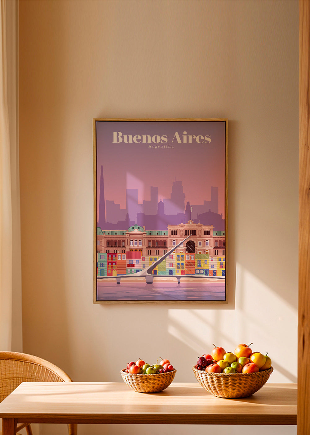 Rejseplakat: Farverig illustration af Buenos Aires