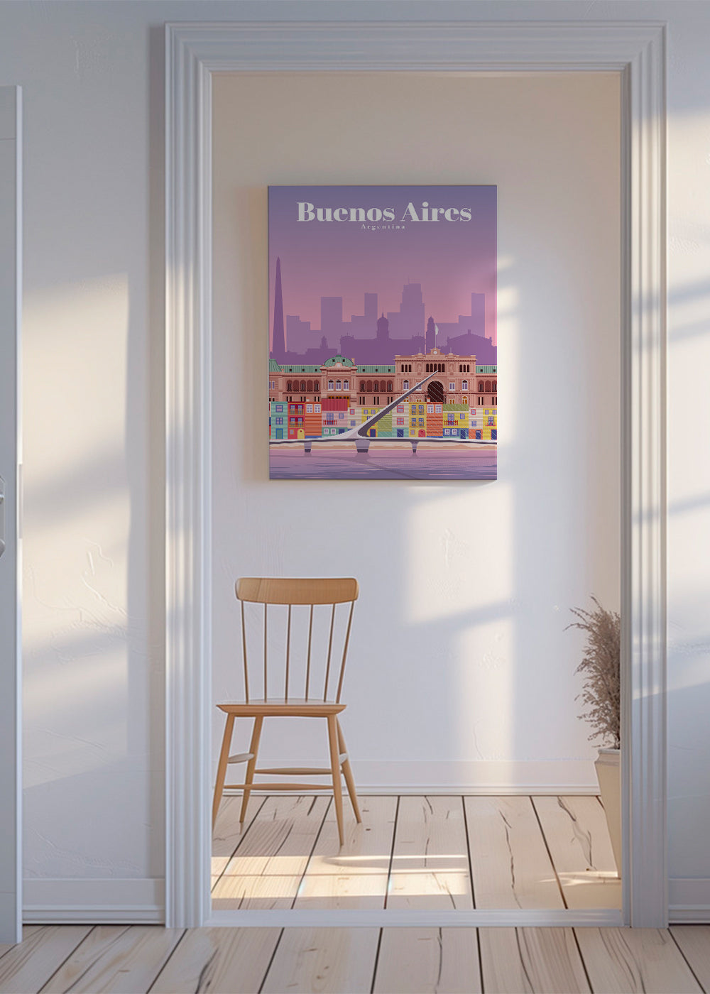 Rejseplakat: Farverig illustration af Buenos Aires