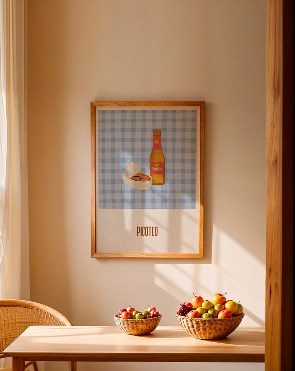 Køkkenkunst med ølflaske og snack