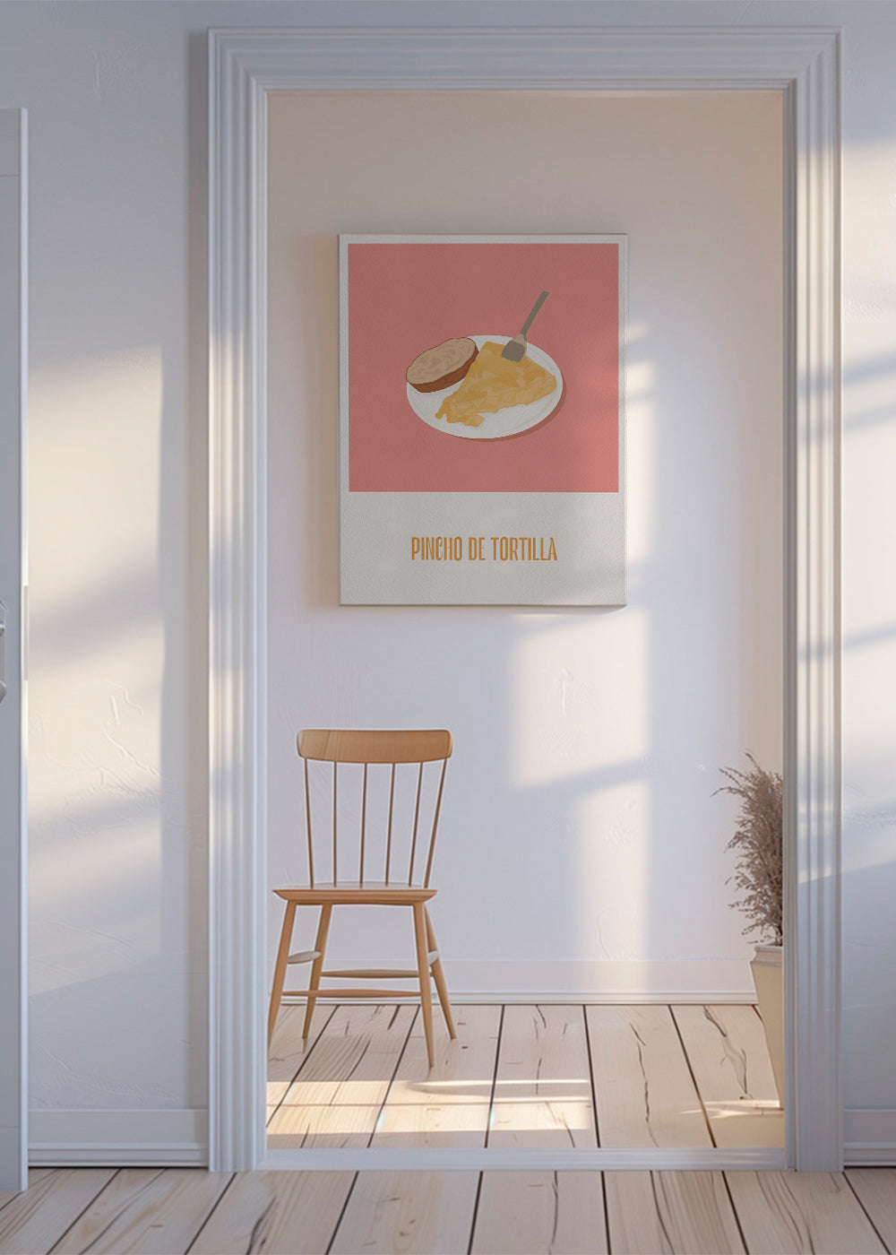 Køkkenkunst: pincho tortilla på lyserød baggrund