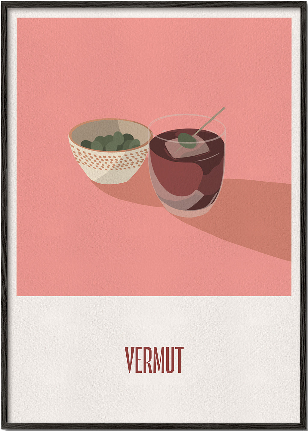 Køkkenkunst Vermut og oliven minimal illustration