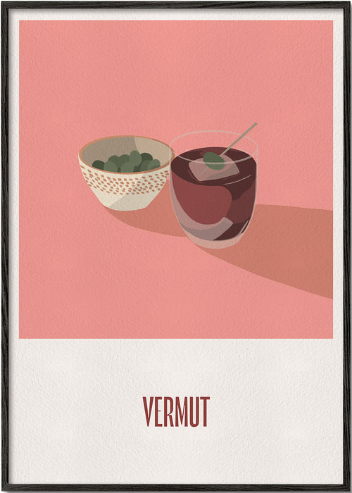 Køkkenkunst Vermut og oliven minimal illustration