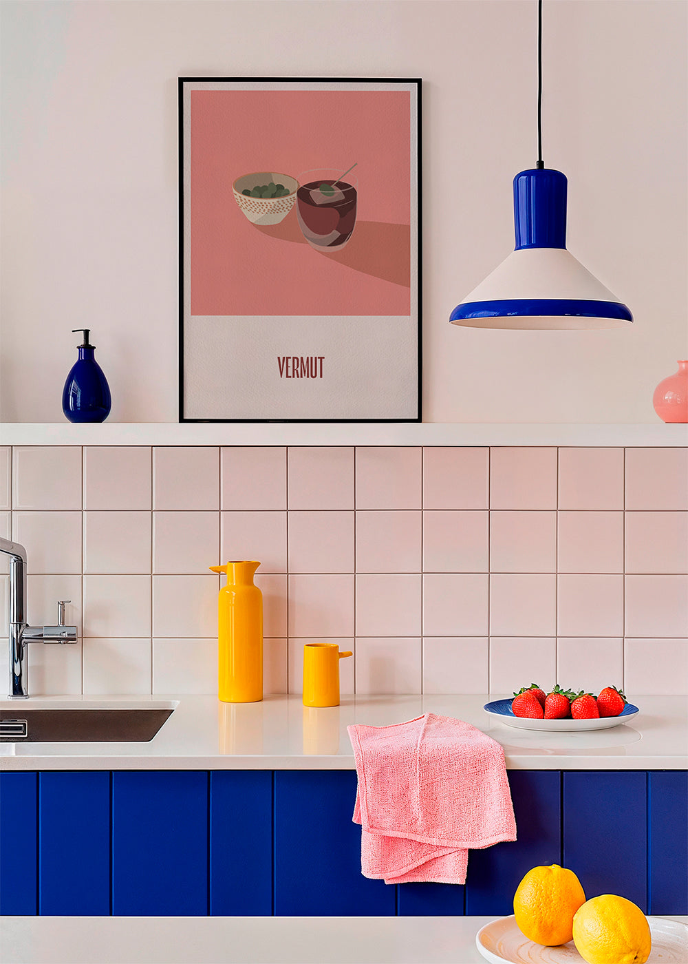 Køkkenkunst Vermut og oliven minimal illustration