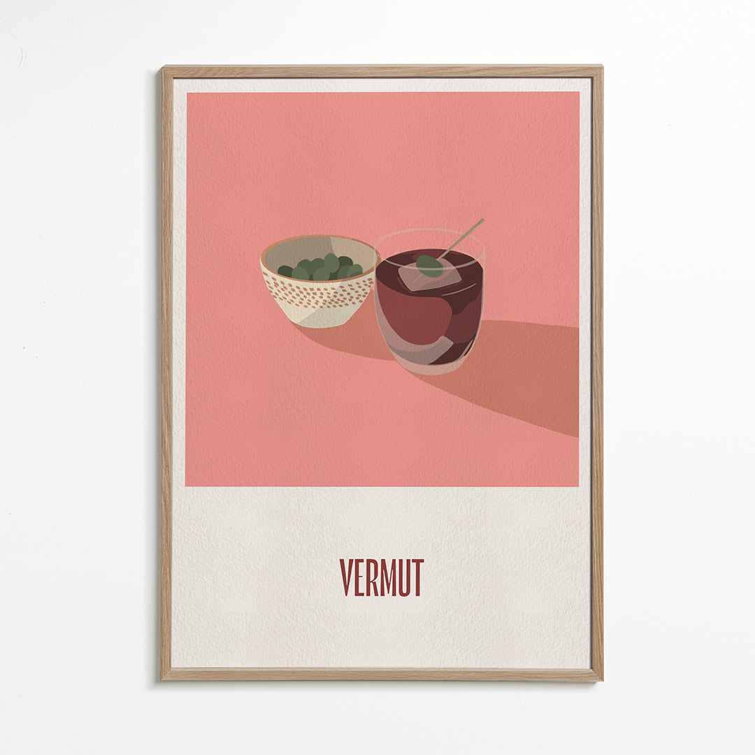 Køkkenkunst Vermut og oliven minimal illustration